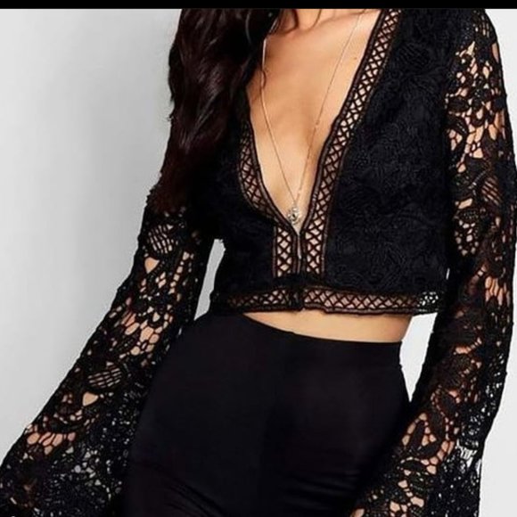 Tops - LACE BELL SLEEVE CROP TOP